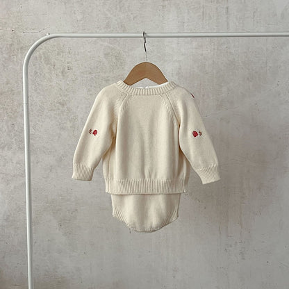 Baby Kids Long Sleeves Knitted Cardigan and Sleeveless Bodysuit 2-Piece Clothing Set