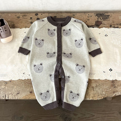 Baby Kids Long Sleeves Teddy Bears Pattern Rompers