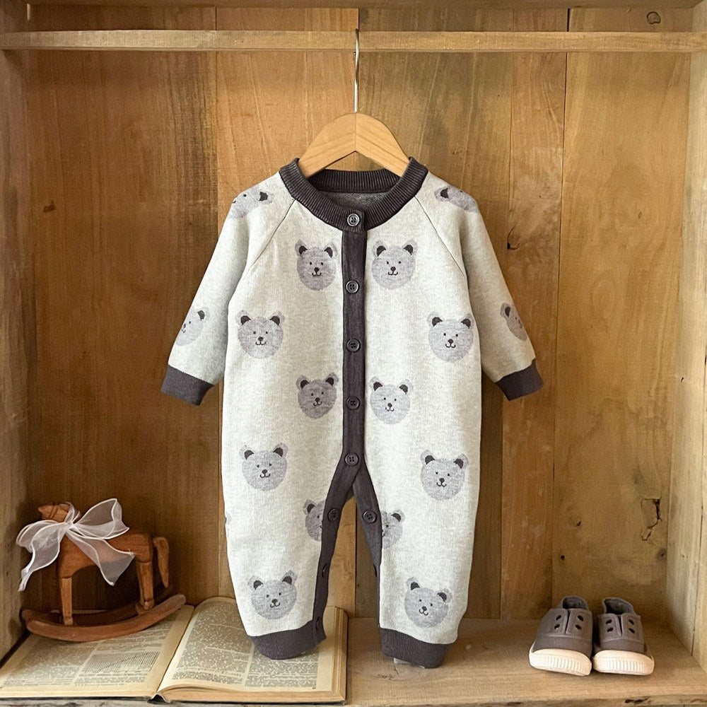Baby Kids Long Sleeves Teddy Bears Pattern Rompers