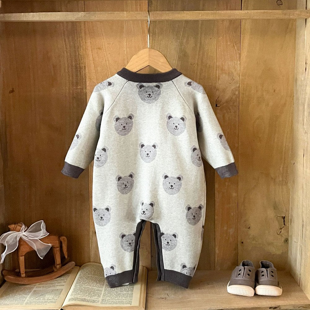 Baby Kids Long Sleeves Teddy Bears Pattern Rompers