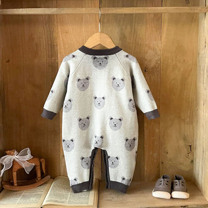Baby Kids Long Sleeves Teddy Bears Pattern Rompers