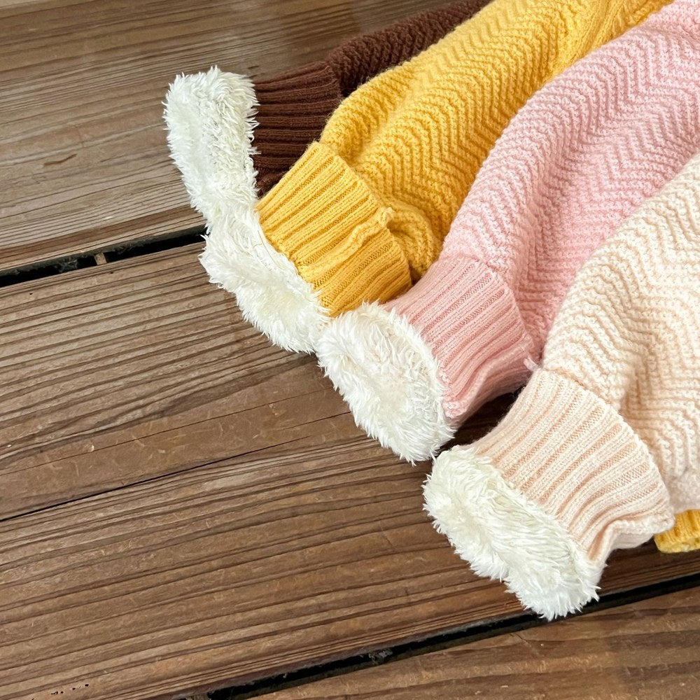 Kids Solid Color Knitted Fluffy Coat