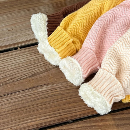Kids Solid Color Knitted Fluffy Coat