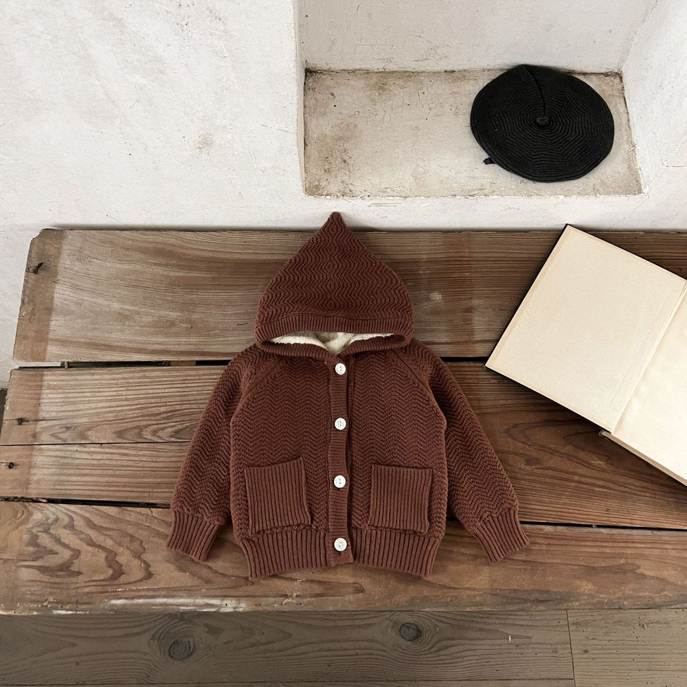Kids Solid Color Knitted Fluffy Coat