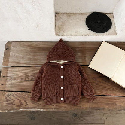 Kids Solid Color Knitted Fluffy Coat