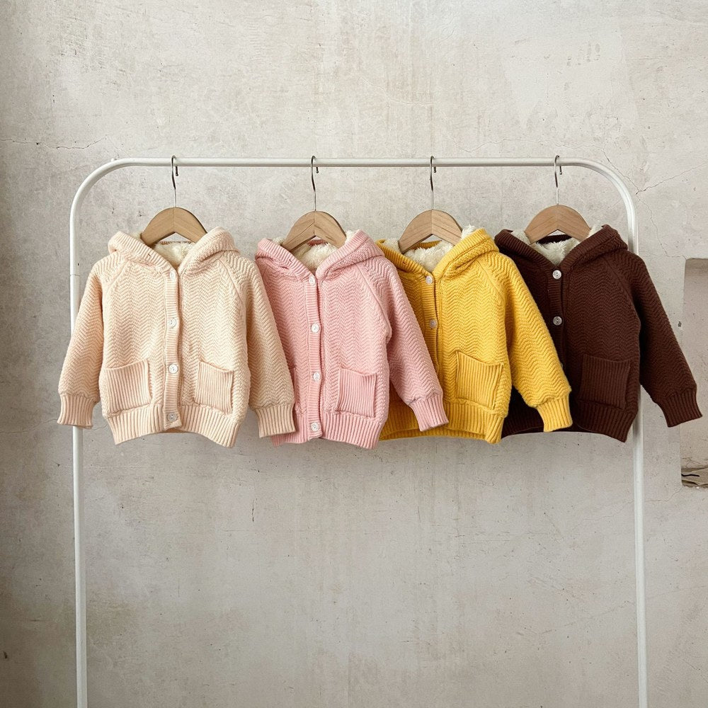 Kids Solid Color Knitted Fluffy Coat