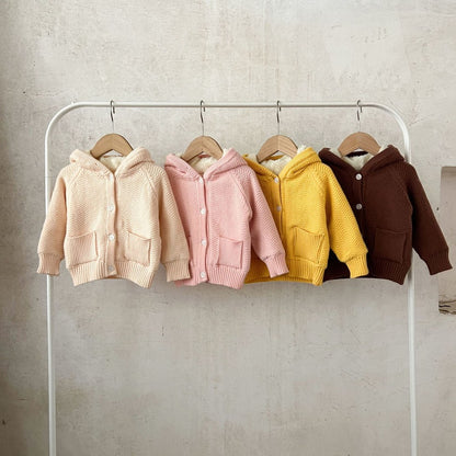 Kids Solid Color Knitted Fluffy Coat