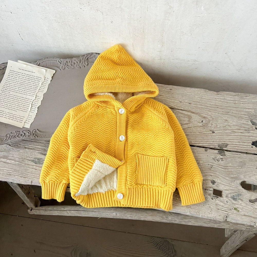 Kids Solid Color Knitted Fluffy Coat