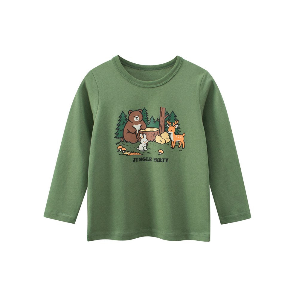 Baby Kids Boys Cartoon Print Long Sleeves Crew Neck Grey Top