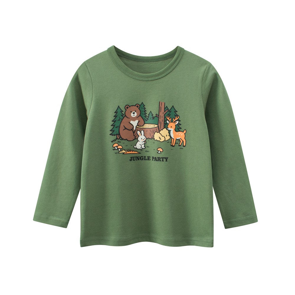 Baby Kids Boys Cartoon Print Long Sleeves Crew Neck Grey Top