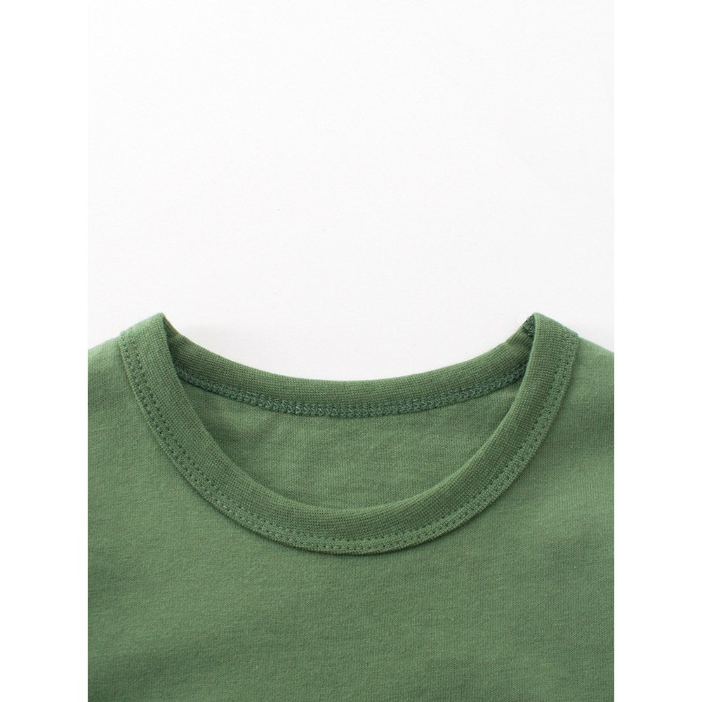Baby Kids Boys Cartoon Print Long Sleeves Crew Neck Grey Top