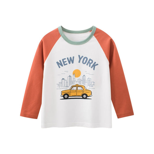 Baby Kids Boys Cartoon and Letters Print Long Sleeves Crew Neck Top