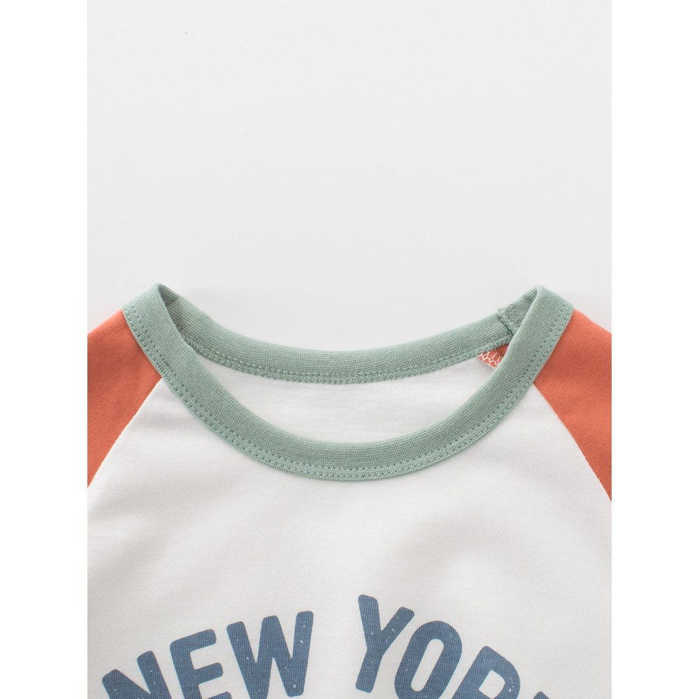 Baby Kids Boys Cartoon and Letters Print Long Sleeves Crew Neck Top