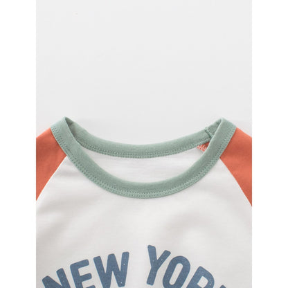 Baby Kids Boys Cartoon and Letters Print Long Sleeves Crew Neck Top