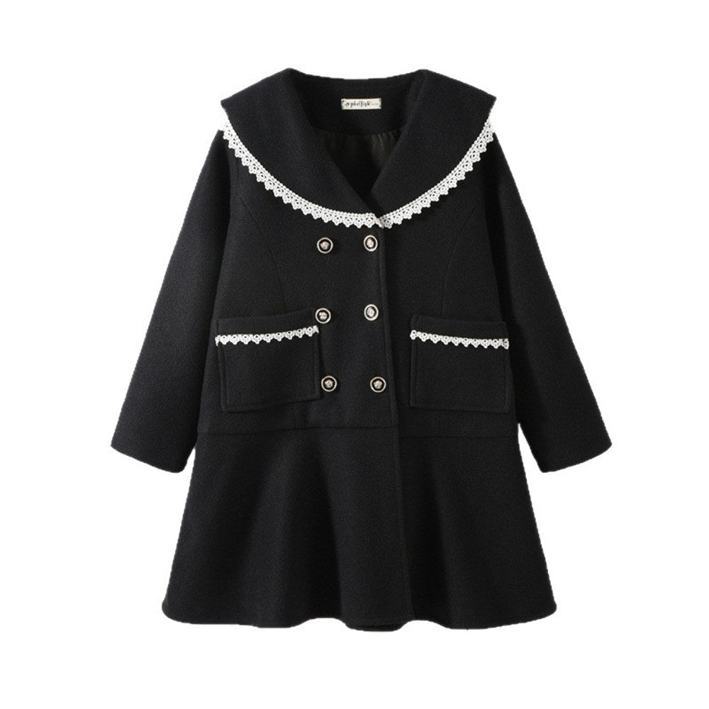 Long Sleeves Black Preppy One-Piece Dress for Stylish Girls