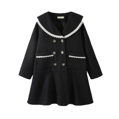 Long Sleeves Black Preppy One-Piece Dress for Stylish Girls