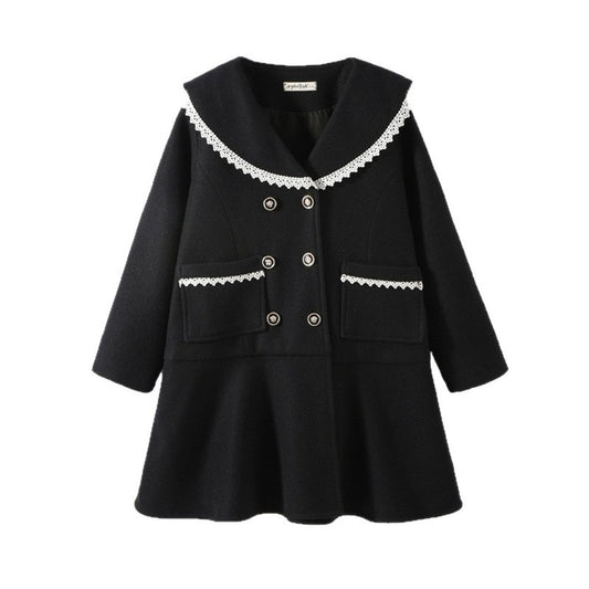 Long Sleeves Black Preppy One-Piece Dress for Stylish Girls