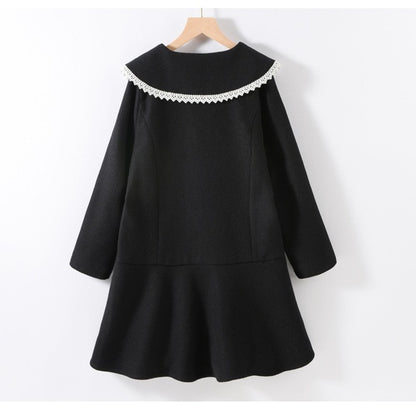 Long Sleeves Black Preppy One-Piece Dress for Stylish Girls