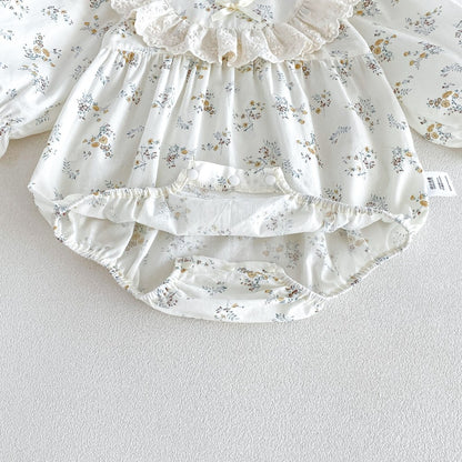 Baby Girls Long Sleeves Flowers Pattern Bodysuit with Hat