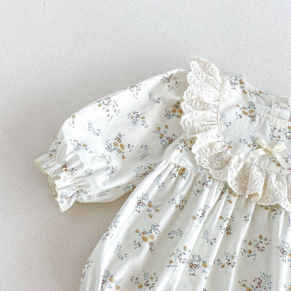 Baby Girls Long Sleeves Flowers Pattern Bodysuit with Hat