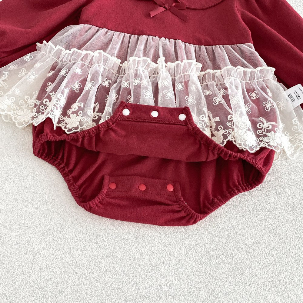 Baby Girls Long Sleeves Lace Trim Bodysuit
