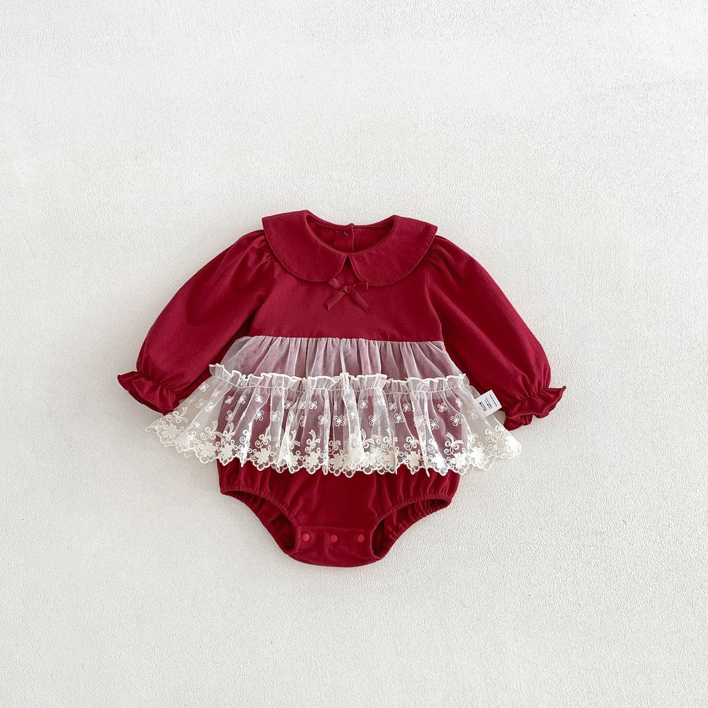 Baby Girls Long Sleeves Lace Trim Bodysuit