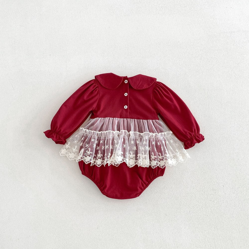 Baby Girls Long Sleeves Lace Trim Bodysuit