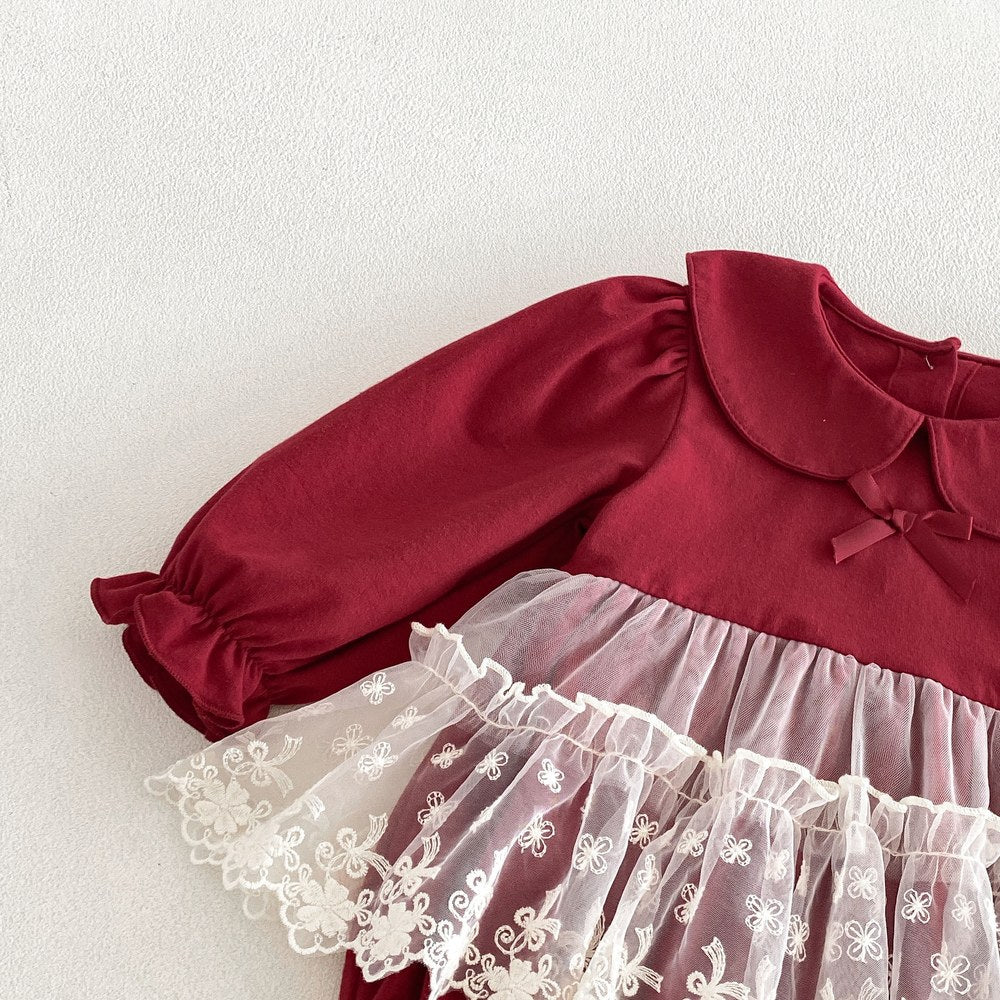 Baby Girls Long Sleeves Lace Trim Bodysuit