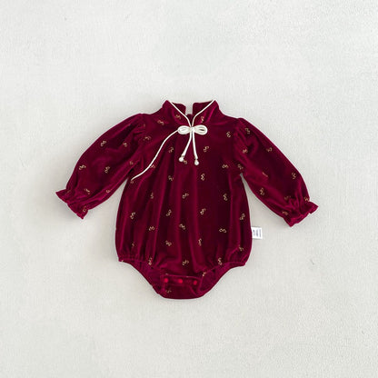 Baby Girls Long Sleeves Butterfly-bows Pattern Stand Collar Bodysuit