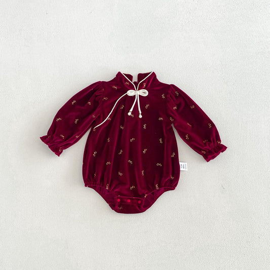 Baby Girls Long Sleeves Butterfly-bows Pattern Stand Collar Bodysuit