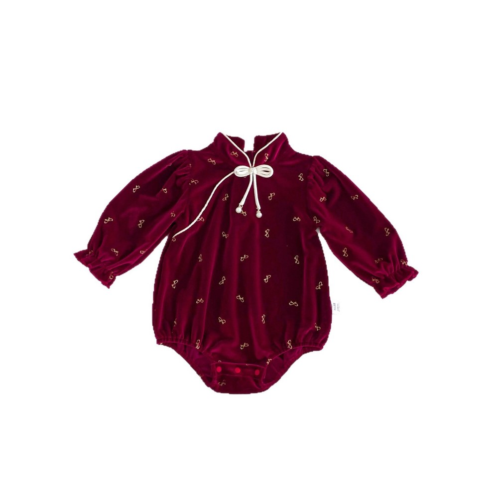 Baby Girls Long Sleeves Butterfly-bows Pattern Stand Collar Bodysuit
