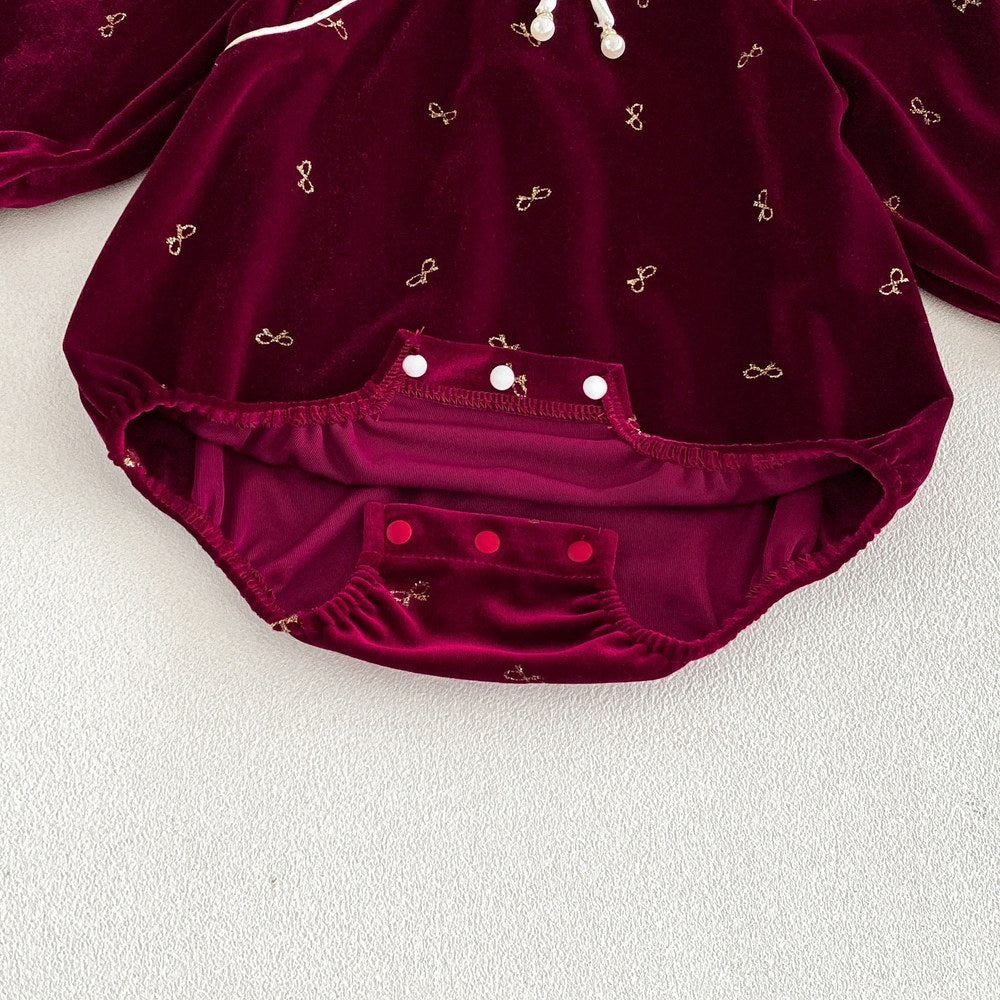 Baby Girls Long Sleeves Butterfly-bows Pattern Stand Collar Bodysuit