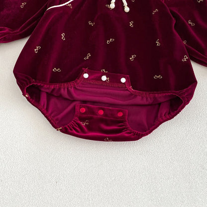 Baby Girls Long Sleeves Butterfly-bows Pattern Stand Collar Bodysuit