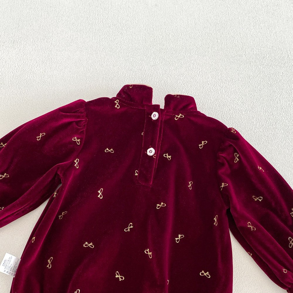 Baby Girls Long Sleeves Butterfly-bows Pattern Stand Collar Bodysuit