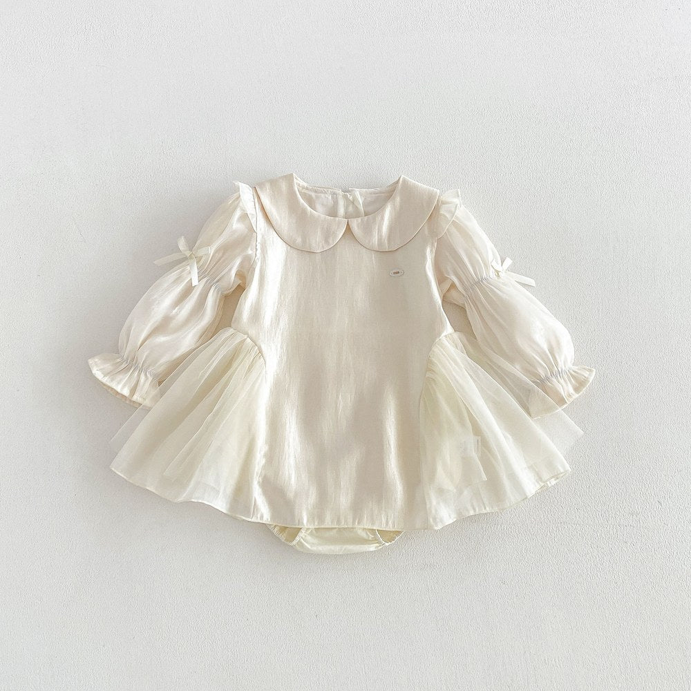 Baby Girls Long Sleeves Solid Color Beige Bodysuit Dress
