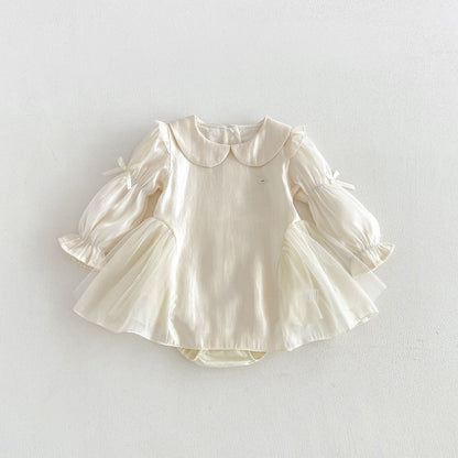 Baby Girls Long Sleeves Solid Color Beige Bodysuit Dress