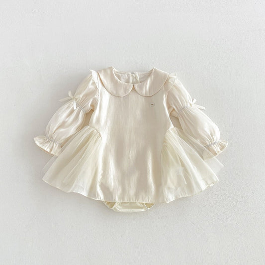 Baby Girls Long Sleeves Solid Color Beige Bodysuit Dress