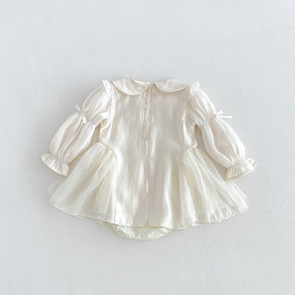 Baby Girls Long Sleeves Solid Color Beige Bodysuit Dress