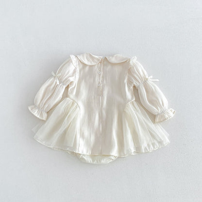 Baby Girls Long Sleeves Solid Color Beige Bodysuit Dress