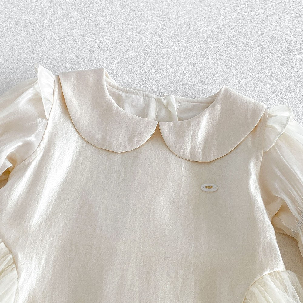 Baby Girls Long Sleeves Solid Color Beige Bodysuit Dress