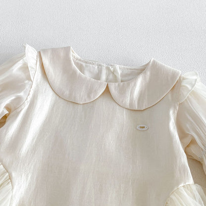 Baby Girls Long Sleeves Solid Color Beige Bodysuit Dress