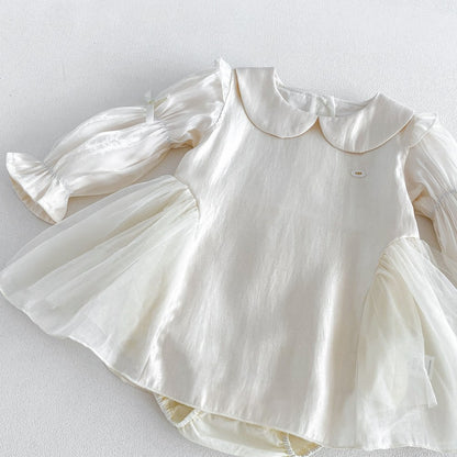 Baby Girls Long Sleeves Solid Color Beige Bodysuit Dress