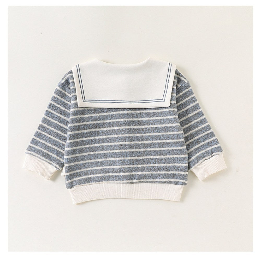 Baby Kids Long Sleeves Striped Pattern Navy Collar Coat
