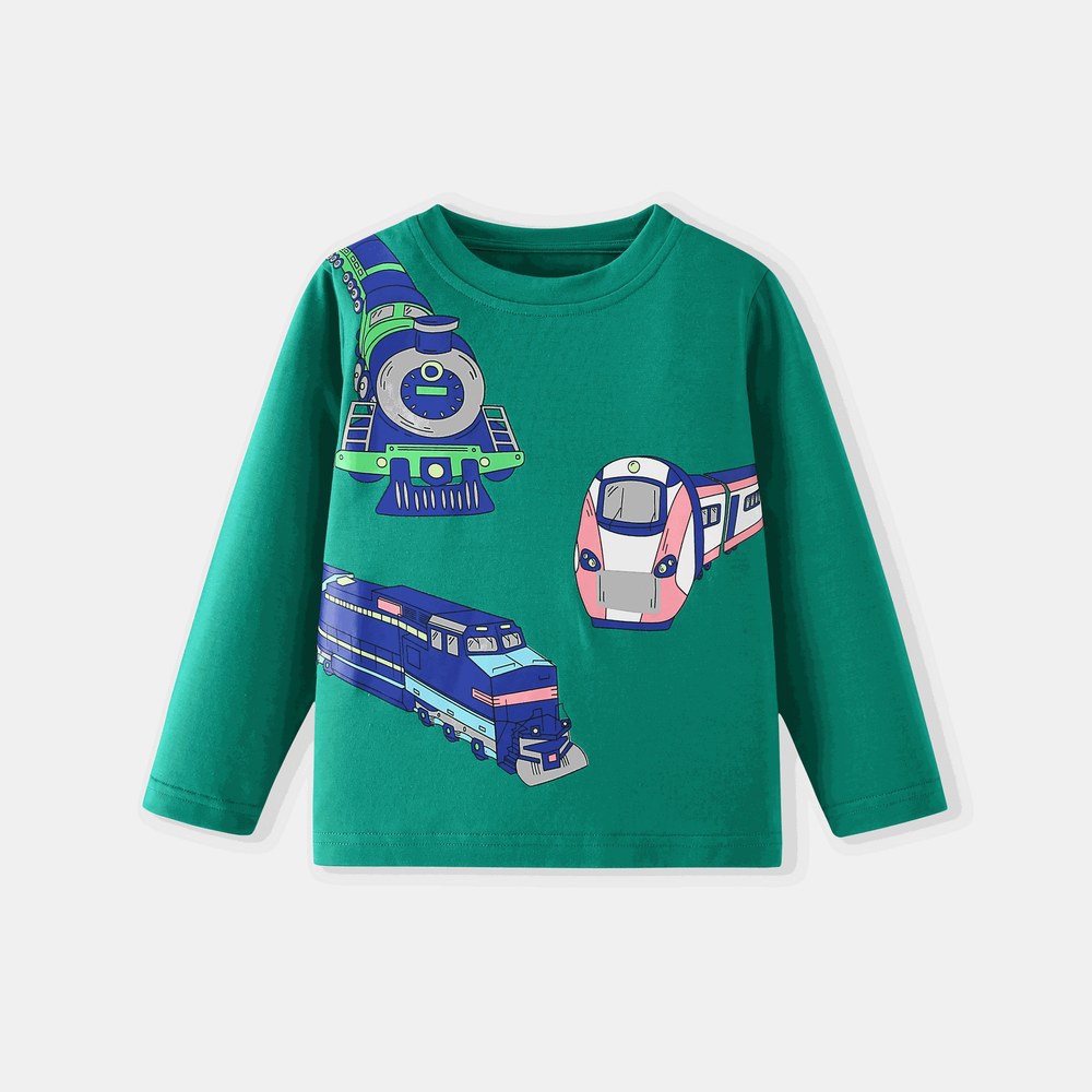 Kids Boys Fluorescent Cartoon Print Crew Neck Long Sleeves Top