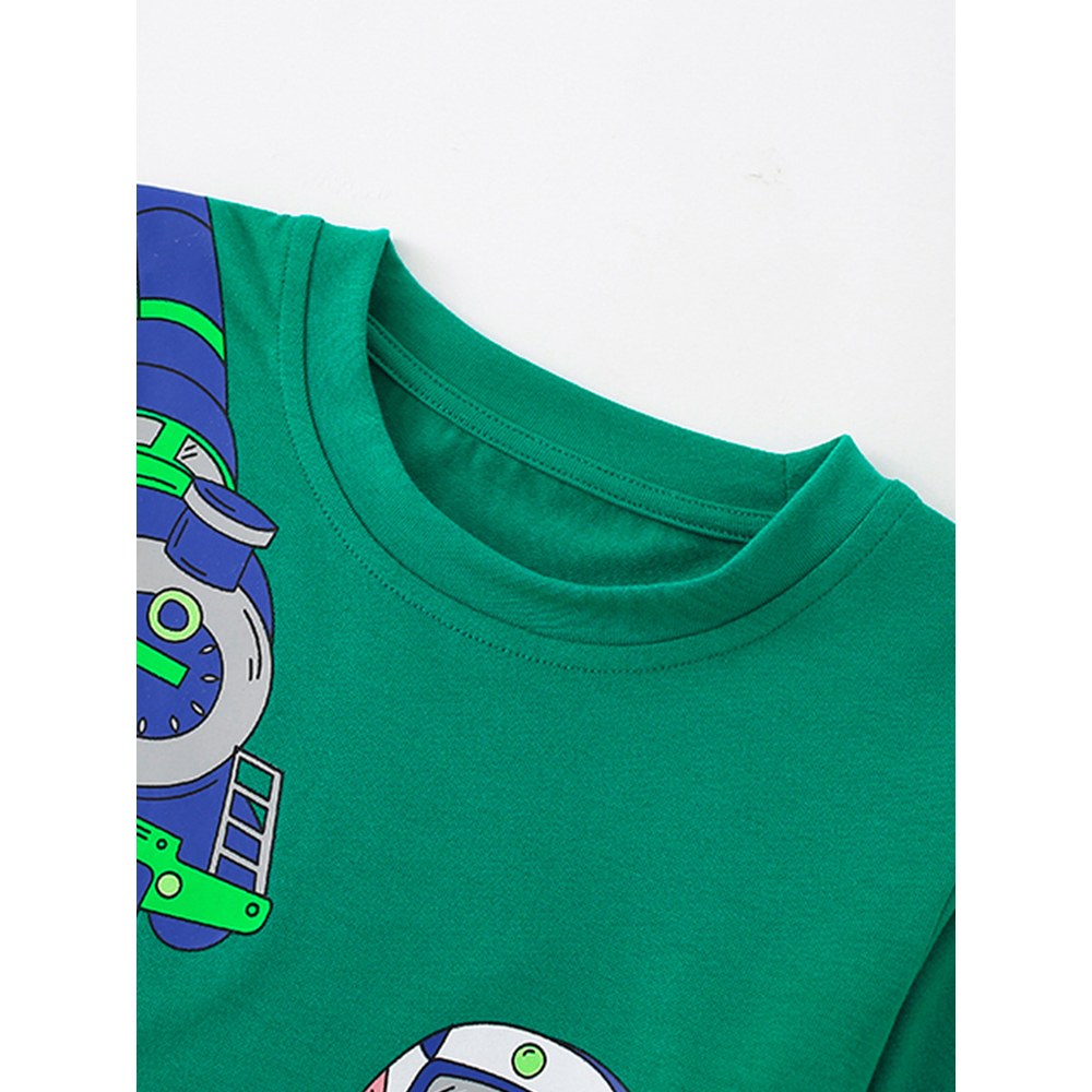 Kids Boys Fluorescent Cartoon Print Crew Neck Long Sleeves Top