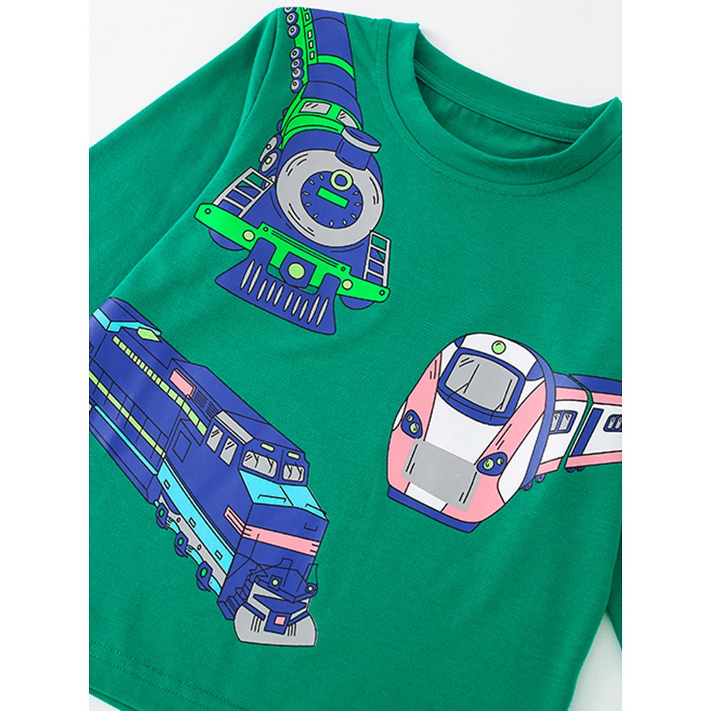 Kids Boys Fluorescent Cartoon Print Crew Neck Long Sleeves Top