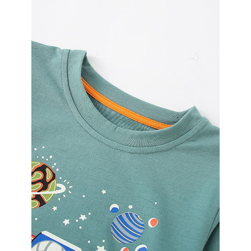 Kids Boys Fluorescent Cartoon Print Crew Neck Long Sleeves Top