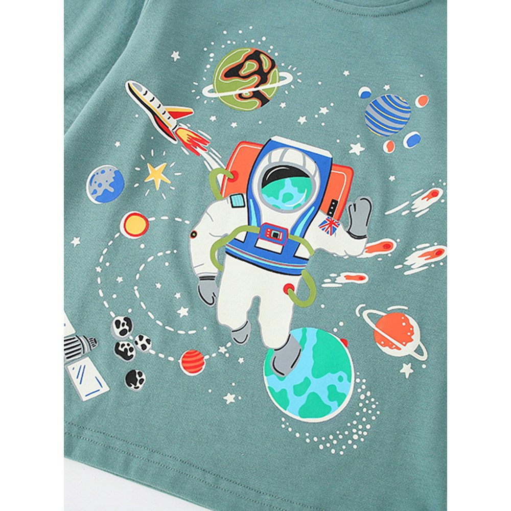 Kids Boys Fluorescent Cartoon Print Crew Neck Long Sleeves Top