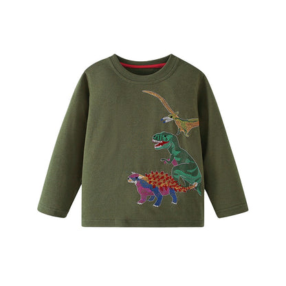 Kids Boys Dinosaur Cartoon Print Crew Neck Long Sleeves Top