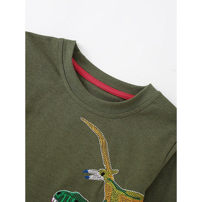 Kids Boys Dinosaur Cartoon Print Crew Neck Long Sleeves Top
